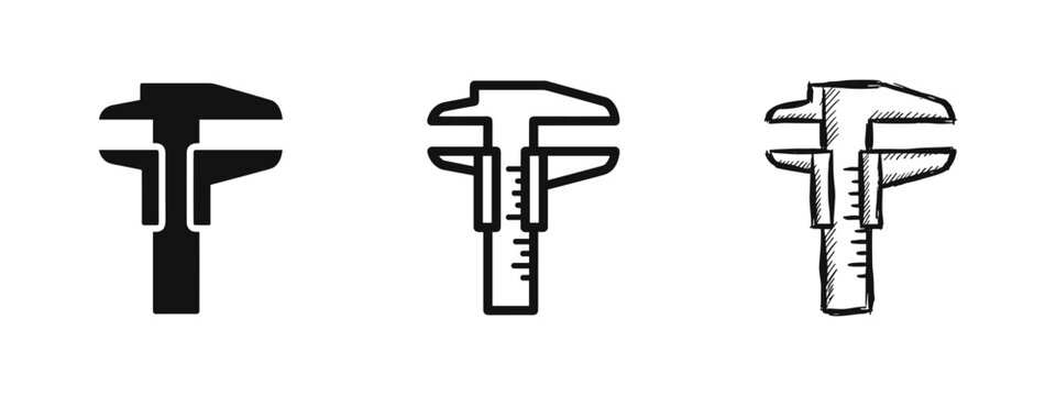 Set of vernier caliper icons in different styles isolated on white background