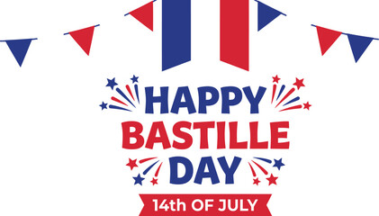 Fototapeta premium Happy Bastille Day French Pennant Banner National Celebration Decorative Vector Illustration Design