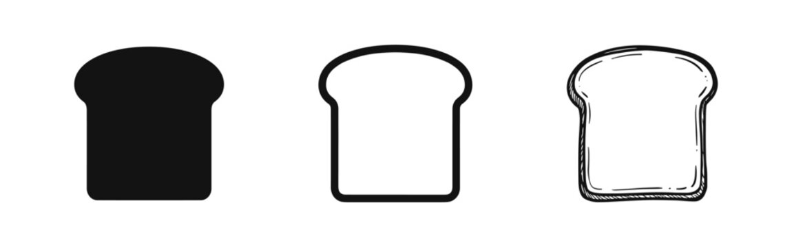 Bread slice icons in solid, outline, and sketch styles