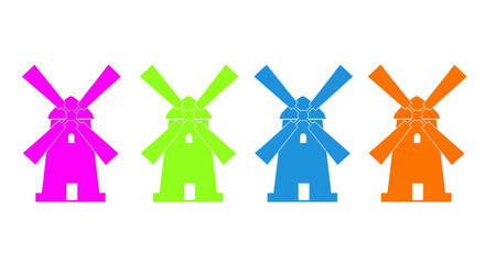 Colorful windmill icons, vibrant mill graphics, four wind turbines, colorful illustrations, vector mills © charli