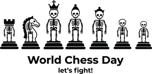 World Chess Day lineup of chess pieces banner flat vector illustration design © nazmulgraphix