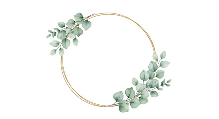 Gold eucalyptus wreath, leafy circle frame, bohemian floral wreath, decorative border © charli