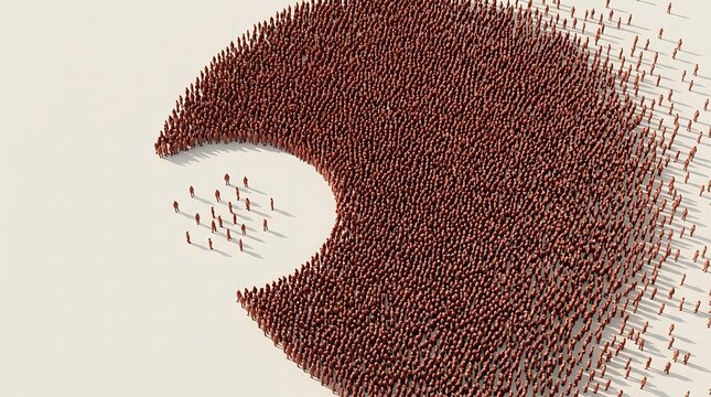 Large group of people forming a pacman shape isolated on white background
