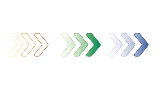 Arrow icons, chevron signs, direction symbols, colorful pointers, navigation elements