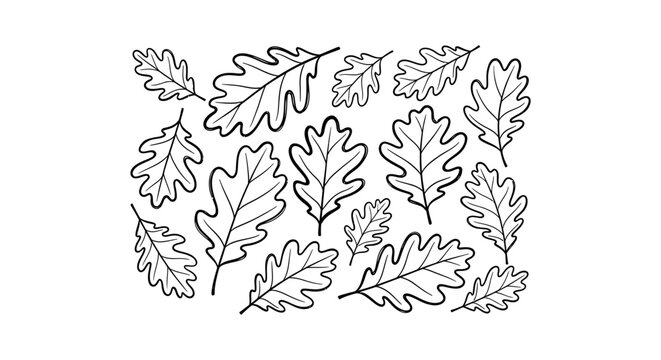 Oak leaves, leaf icons, vector illustrations, black and white