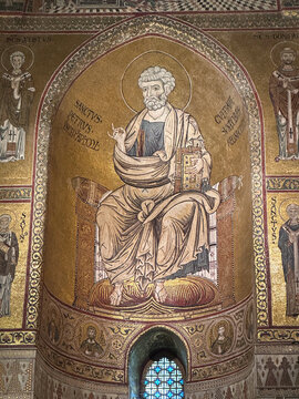 Byzantine Gold Mosaic of Christ Pantocrator in Monreale Cathedral, Sicily, Italy