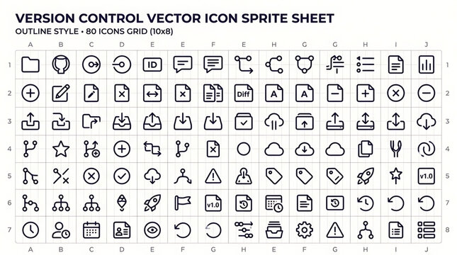Version Control Vector Icon Sprite Sheet Displays Various Outline Style Icons