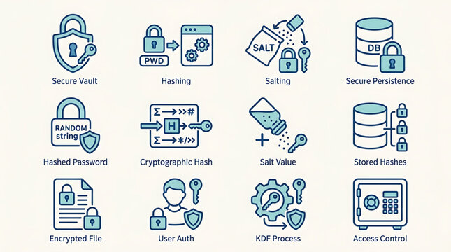Digital Security Icons Encryption, Hashing, Authentication, and Access Control