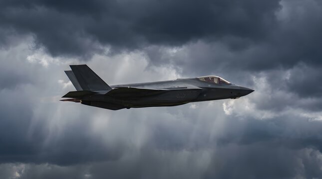 F35 lightning ii stealth fighter jet flying through storm clouds