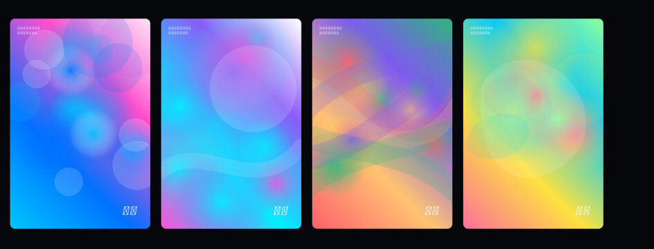 Vibrant, colorful backgrounds, abstract gradients, rainbow textures, 4-panel vector set