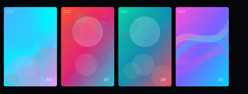 Colorful gradient backgrounds, vibrant abstract textures, neon rectangles, modern design elements, vector set