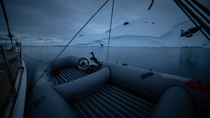 Zodiac Cockpit View, Antarctic Bay Scenery © Dimitriu