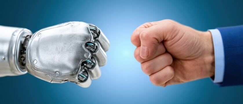 Future market competition ai startups vs. Human innovation tech industry digital art futuristic perspective