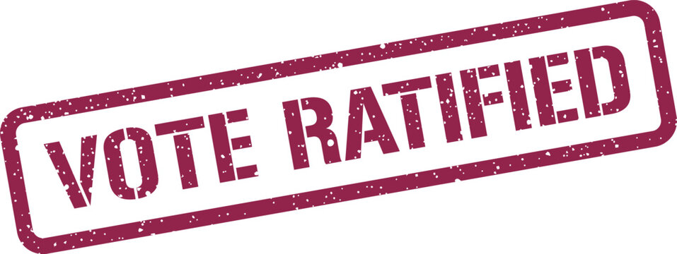 Vote ratified rubber stamp graphic with distressed grain texture for official legal or election verification