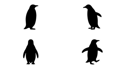 Fototapeta premium Penguins Standing in Different Poses as Black Silhouettes Featuring Penguin, Silhouette, Pose with Animal and Wildlife Elements