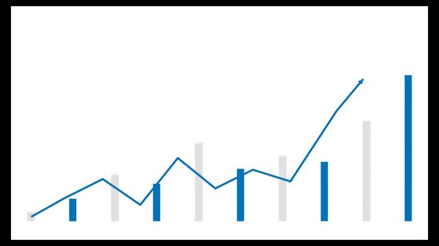 Animated Growth Chart with Blue and Grey Bars and Line Graph on White Background.