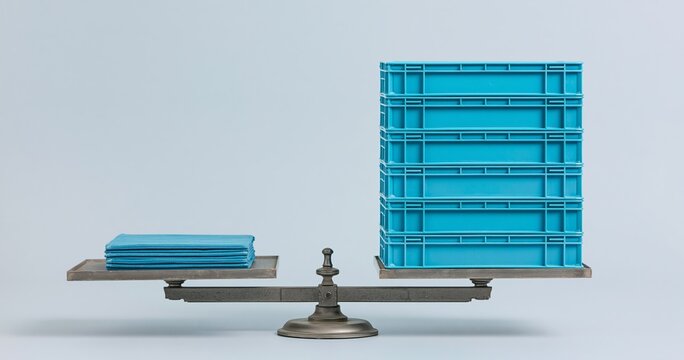 Balance scale with blue objects comparison