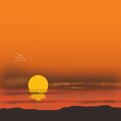 Landscape views overlooking sunrise or sunset. © Wildan