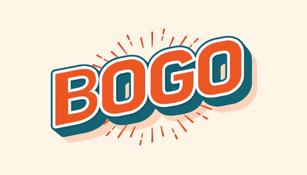 3D Bubble Lettering BOGO Sale Banner with Radiating Lines for Retail Promotion