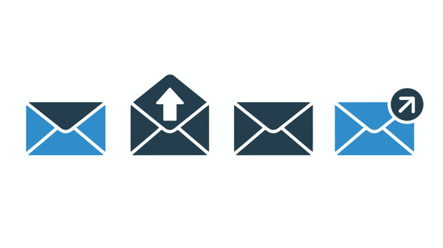 Four Email Icons Representing Correspondence And Digital Communication In A Flat Style mail message letter inbox outgoing reply forward