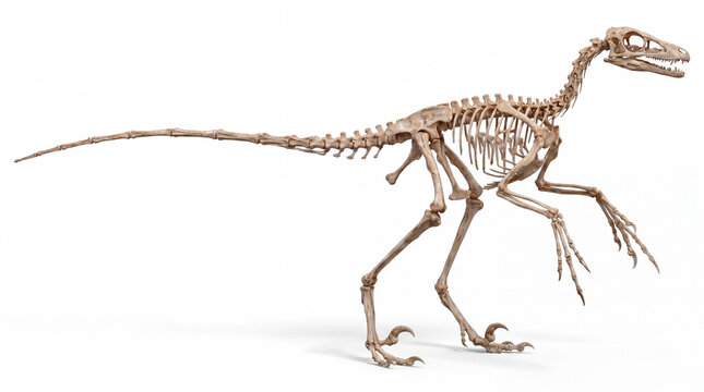 Microraptor zhaoianus full skeleton displayed in anatomical scientific reconstruction with accurate bone structure and proportions, isolated on white background