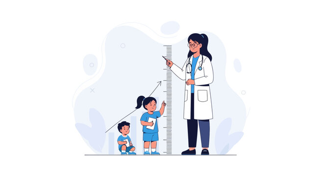 Doctor Measuring Children's Height Growth with Stadiometer, Pediatrics Concept