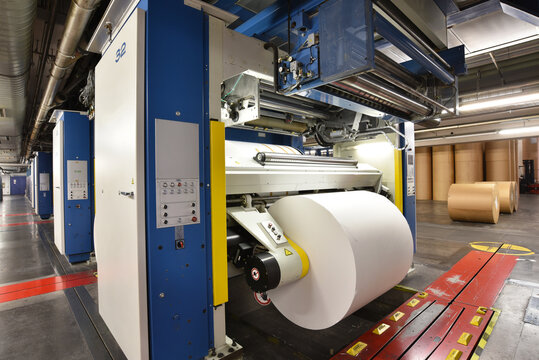 modern offset printing machines in a large printing plant - modern equipment in an industrial company