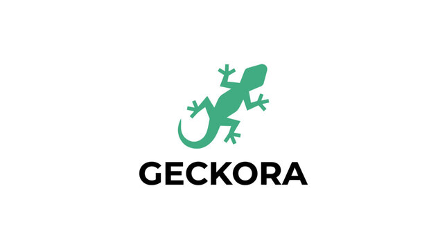 Green lizard logo on white background.