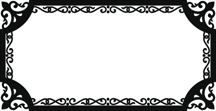 Ornate decorative rectangular vintage frame border isolated on white transparent background.