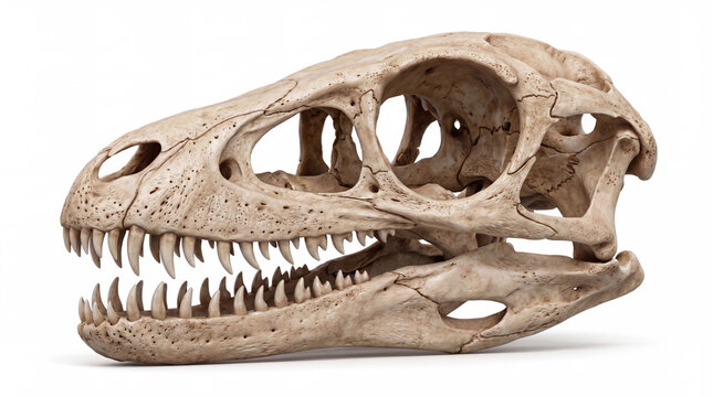 Microraptor zhaoianus skull isolated, displaying detailed cranial anatomy, dentition and bone structure in a scientifically accurate paleontological reconstruction on a white background
