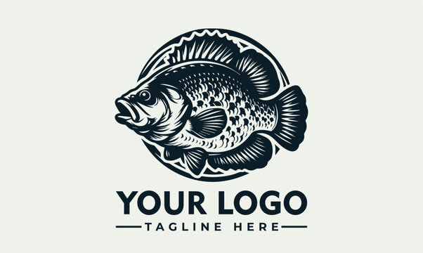 Vintage fish bass engraving vector logo illustration for outdoor sports