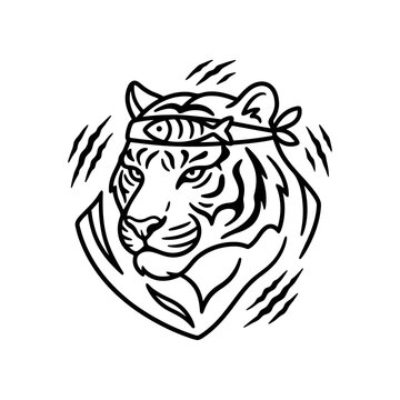 Tiger head with fish on forehead.