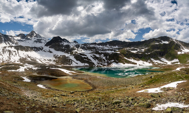 J&ouml;riseen Alpine Lakes and Snow-Capped Peaks, Engadin Region, Graub&uuml;nden, Switzerland