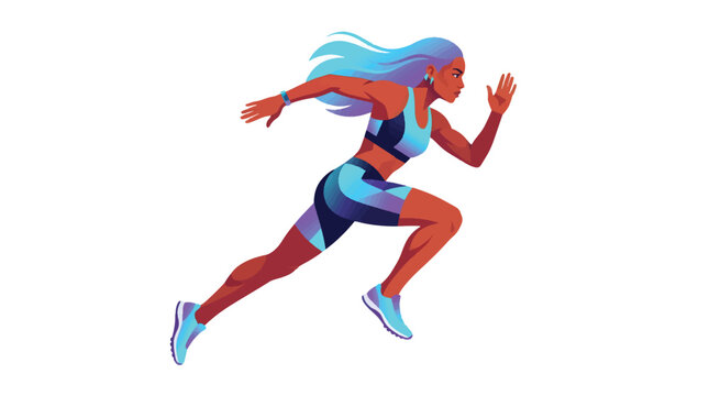 Flat vector illustration of a female sprinter running side view