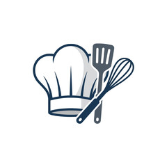 A professional chef hat with utensils stands ready for cooking © muty