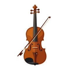 Fototapeta premium Classic Wooden Violin with Bow on a White Background