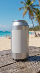 Obraz premium Lata refrescante en playa tropical para campañas publicitarias de verano.