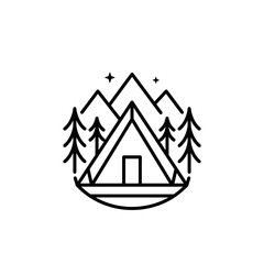 Obraz premium Black line art camping tent icon.