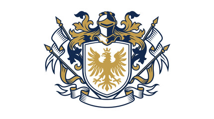 Obraz premium Heraldic Emblem with Eagle and Knight Helmet on White Background