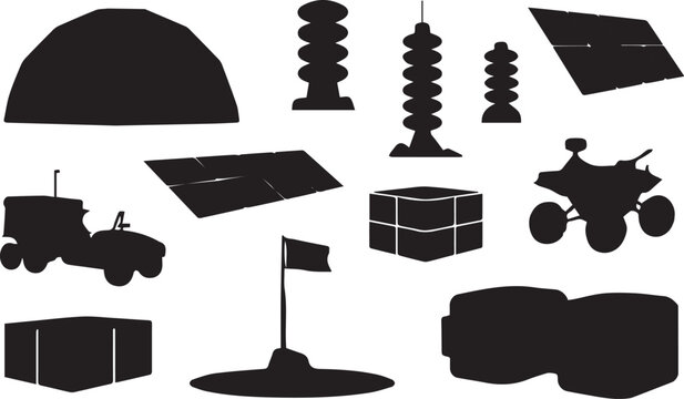 Black silhouettes of racing track elements in flat style for motorsport graphic design