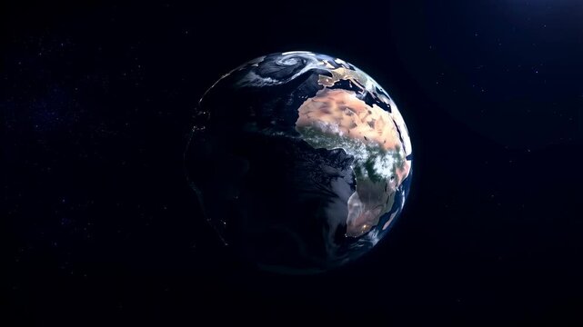 Rotating Earth in space showcasing continents and oceans. A visual representation of our planet's beauty and interconnectedness