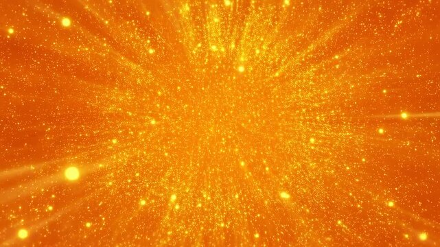 Dynamic golden particles radiating outward in a mesmerizing burst. Represents energy, celebration, and vibrant creativity in visual storytelling
