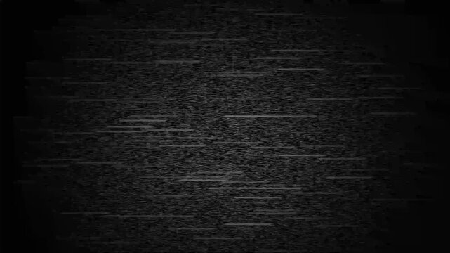 Dark grainy television static noise texture with subtle horizontal glitch lines on a black background for vintage media and overlay effects