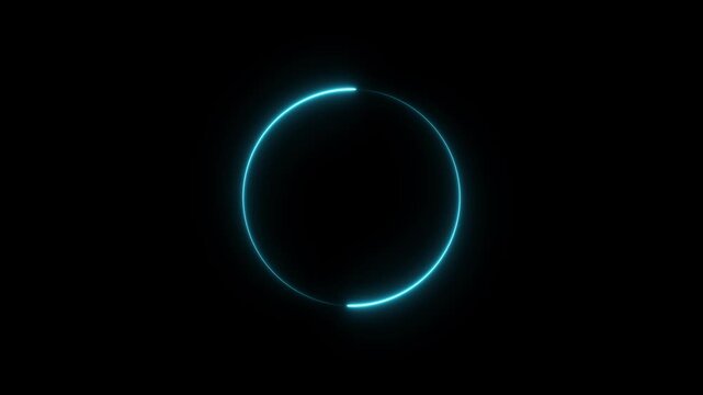 A bright cyan glowing circle shape isolated on a solid black background with a thin light stroke and a smooth minimalist circular geometric outline