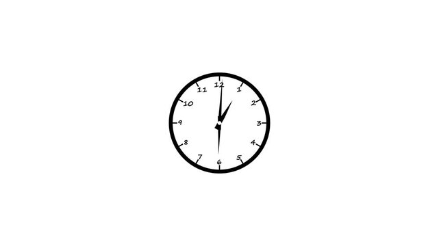 Classic round analog wall clock with black frame and numbers on a white background showing time with hour and minute hands in a simple style