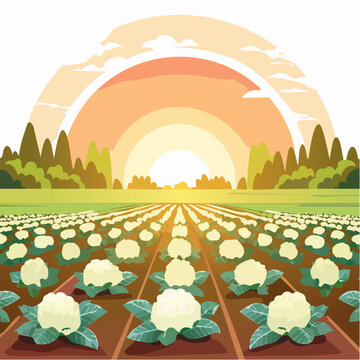 Blumenkohlfeld bei Sonnenaufgang