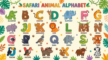Fototapeta premium Alphabet Safari Animal Letter Illustration.