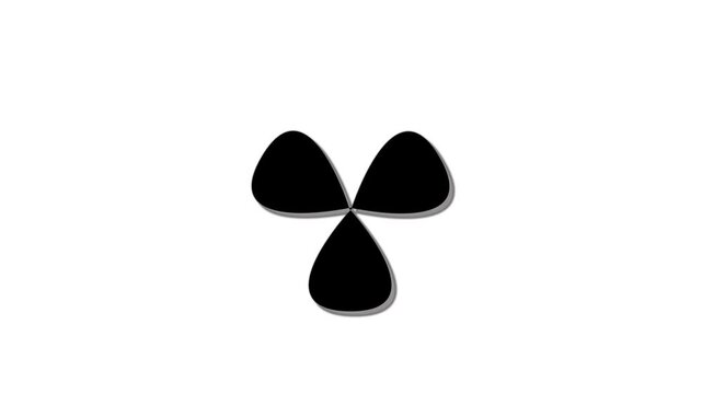 A black three leaf clover shape with a subtle grey drop shadow isolated on a white background for and digital media projects
