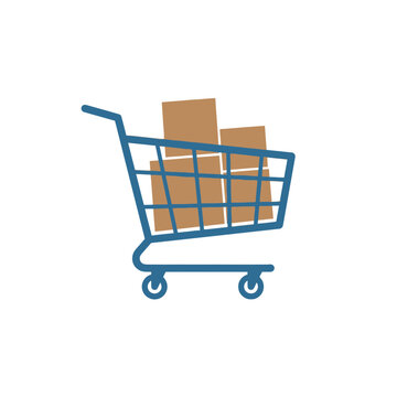 Blue cart with packages ready for retail delivery today