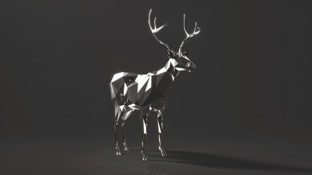 Silver Geometric Reindeer Sculpture on Dark Background Modern Christmas Decor